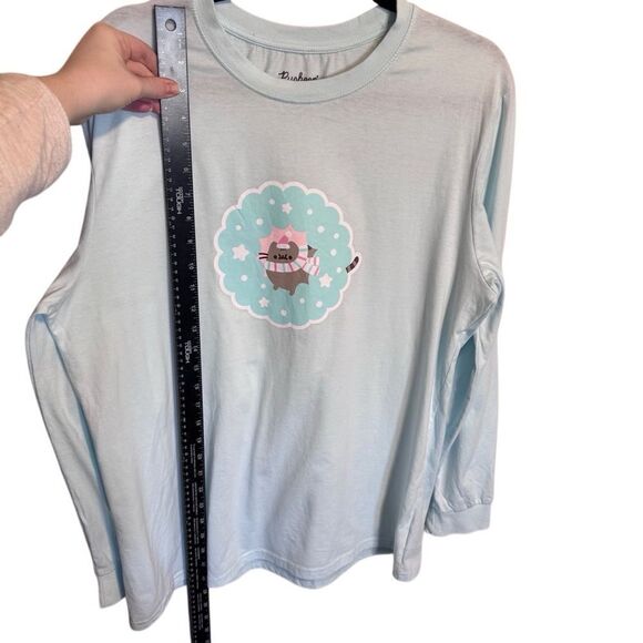 Pusheen- Light Blue Screen Print Cat Lover Long Sleeve T Shirt, Size Large - Picture 6 of 8